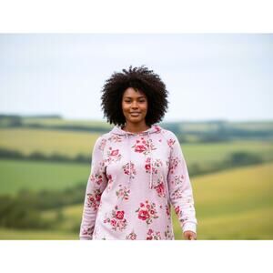 Tempted Los Angeles Knit Top Womens 2X Pink Gray Floral Hoodie Boho Soft Girl